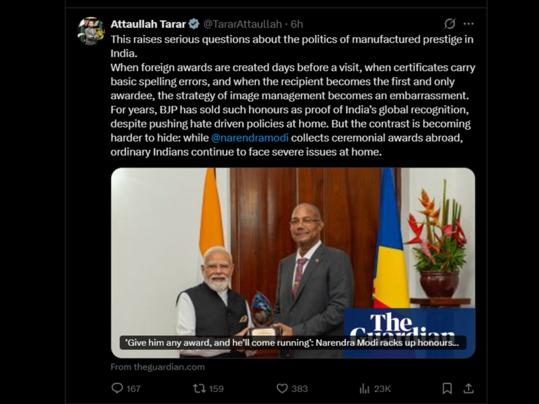 Opposition Congress slams Modi over Seychelles award controversy, questions authenticity